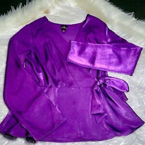 Worthington purple silky crossover top blouse